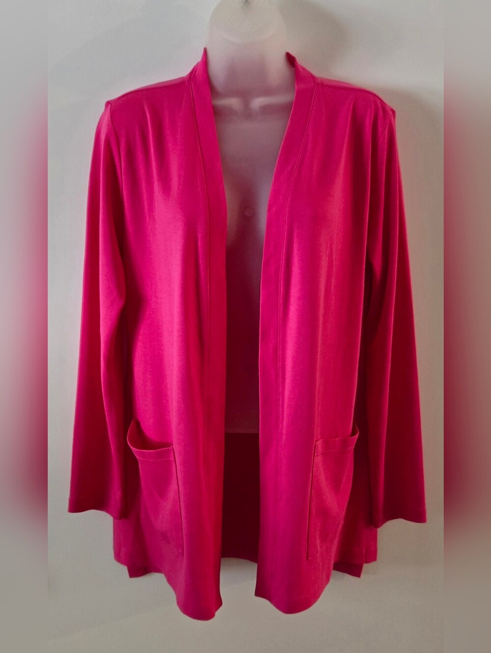 Isaac Mizrahi Live Cardigan Hot Pink Sz XS Open Front Pockets 100% Cotton Euc